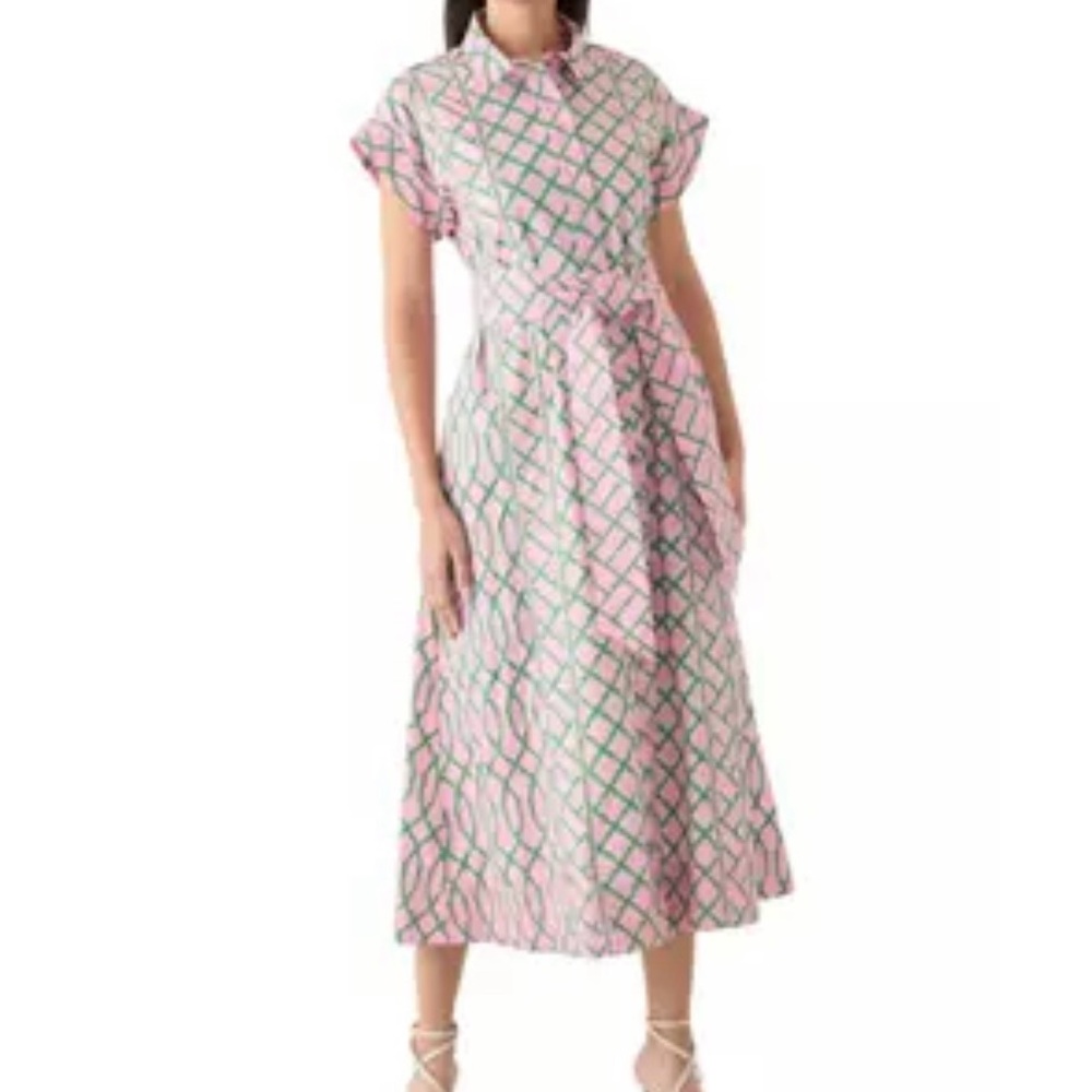 Pink and Green Geometric Bamboo Patterned Dress